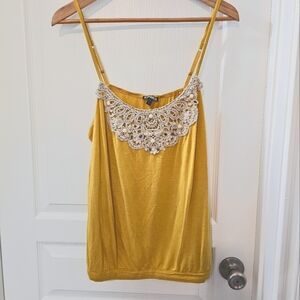 Express Top Yellow Tank Camisole Beaded Sequin Crochet Banded